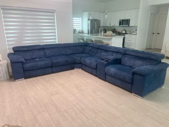 Blue Reclining Sectional Couch