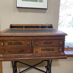 Antique Clark's O.N.T. Cotton Oak Lift Top Spool Desk & custom stand