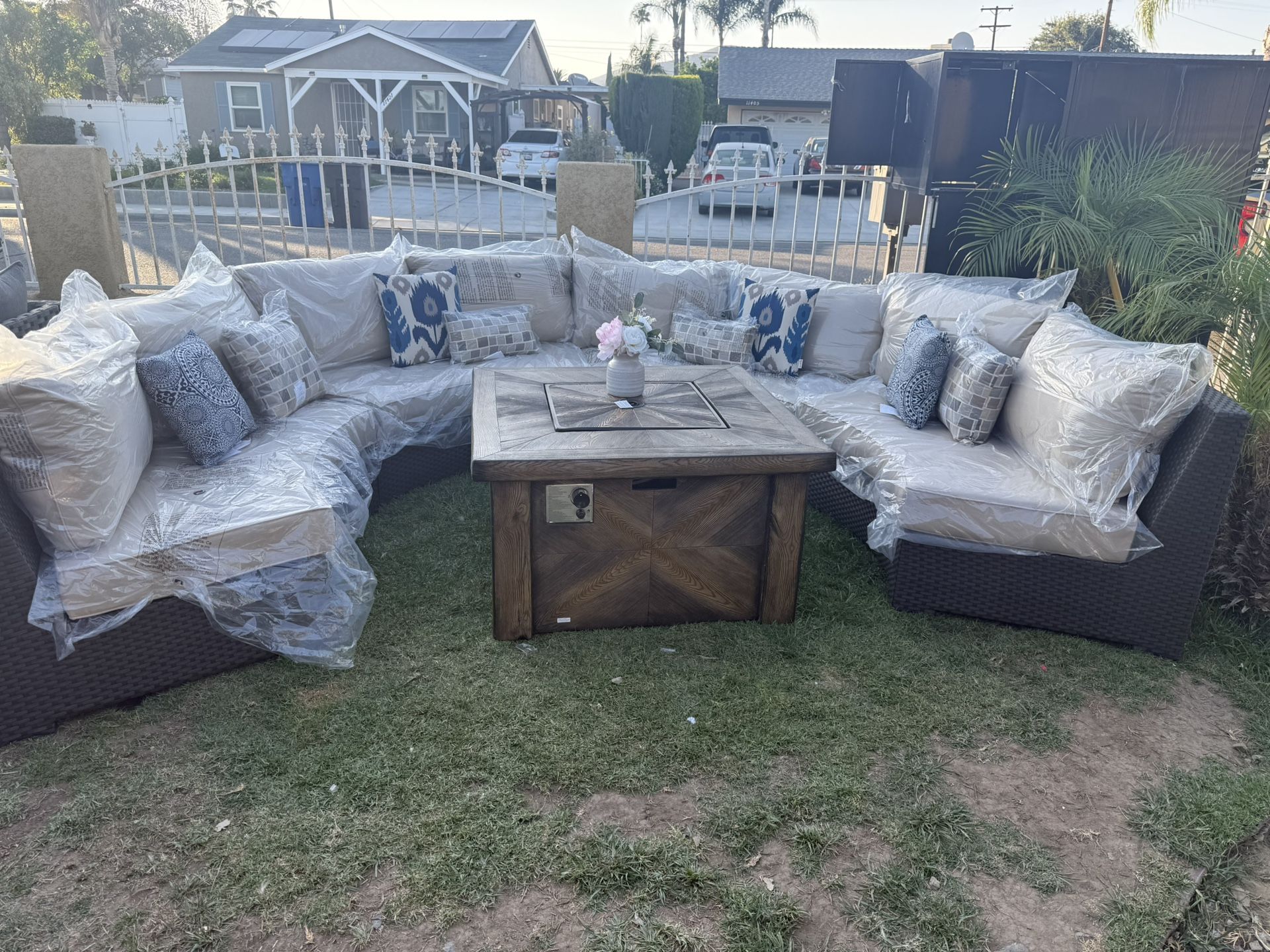 Brand New Patio Outdoor Furniture Set With Fire Pit Sunbrella Fabric