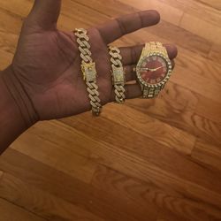 Iced Out Chain Bracelet, And Watch