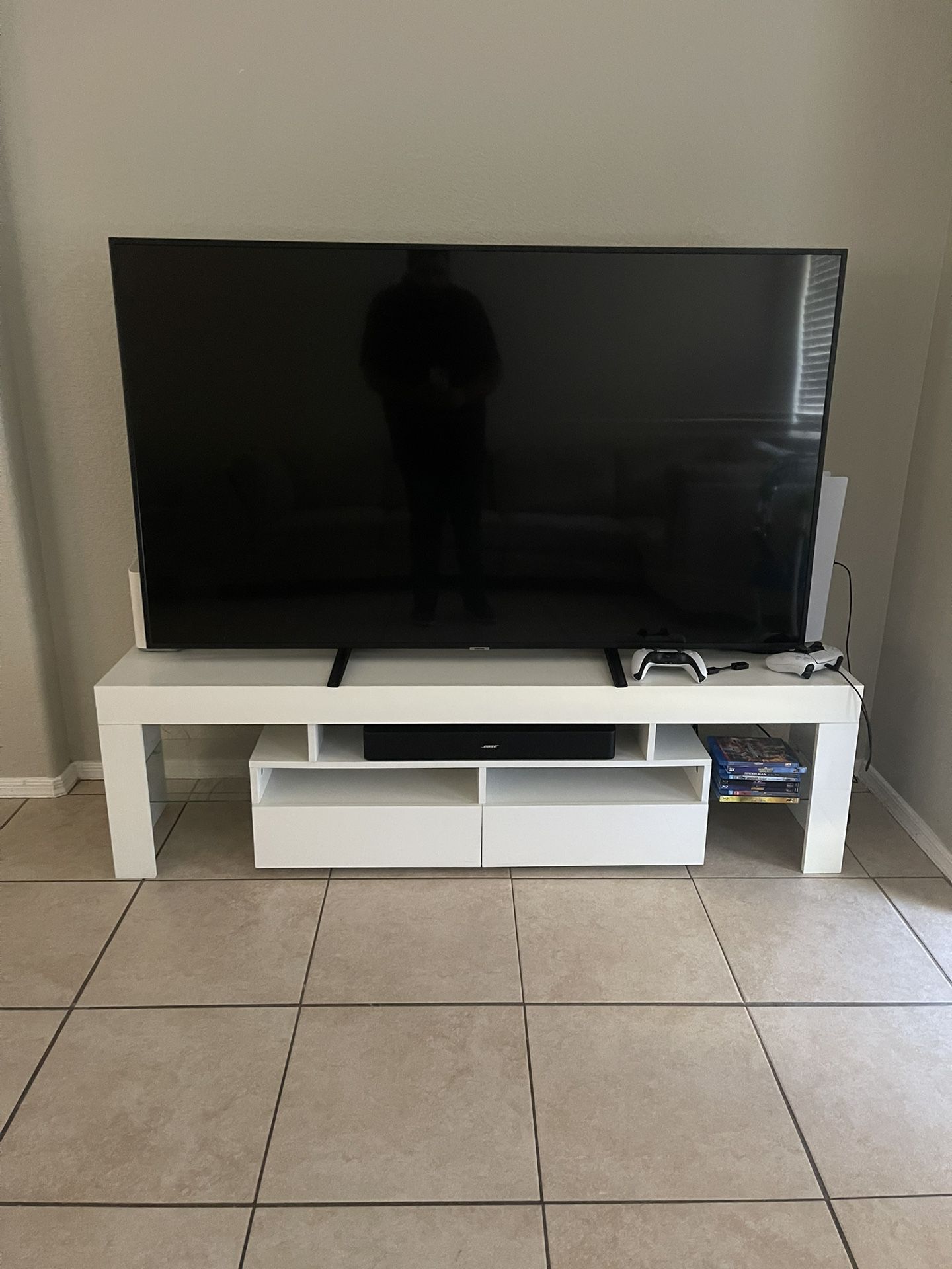 White TV stand With LED Lights 