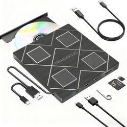 5-in-1 Extemal CD/DVD Drive for Laptop,USB 3.0 & Type-C Portable CD/DvD Rw Burner with SD/TF Card Reader &DVD-ROM Rewritable Player，Compatible with La