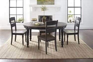 Madison County Vintage Black Round to Oval Dining Table w/ 4 Chairs