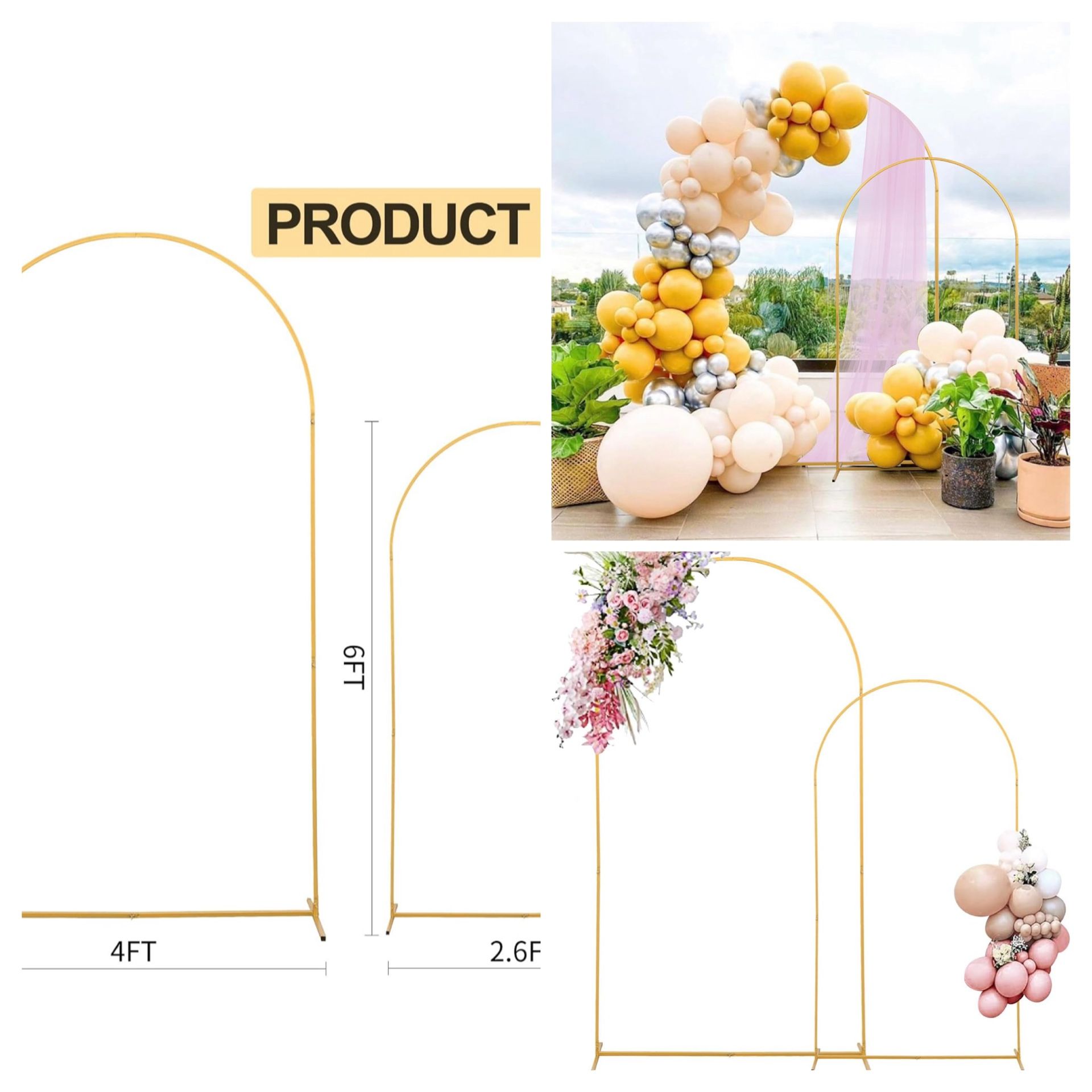 Open Box ,Stand Set of 2 (7.2FT+6FT) Gold,Stable Metal Balloon Arch Stand Frame for Birthday Wedding Party Bridal Baby Shower Christmas Ceremony