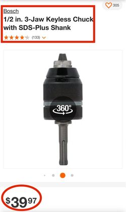 Bosch 1/2 in. 3-Jaw Keyless Chuck SDS-Plus Shank