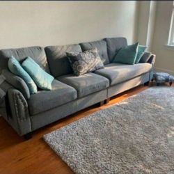 Gray Fabric Sofa with Nailhead Trim