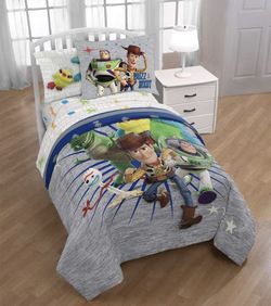 Disney Pixar Toy Story Twin Comforter Set 5 Piece Kids Bedding, Gray