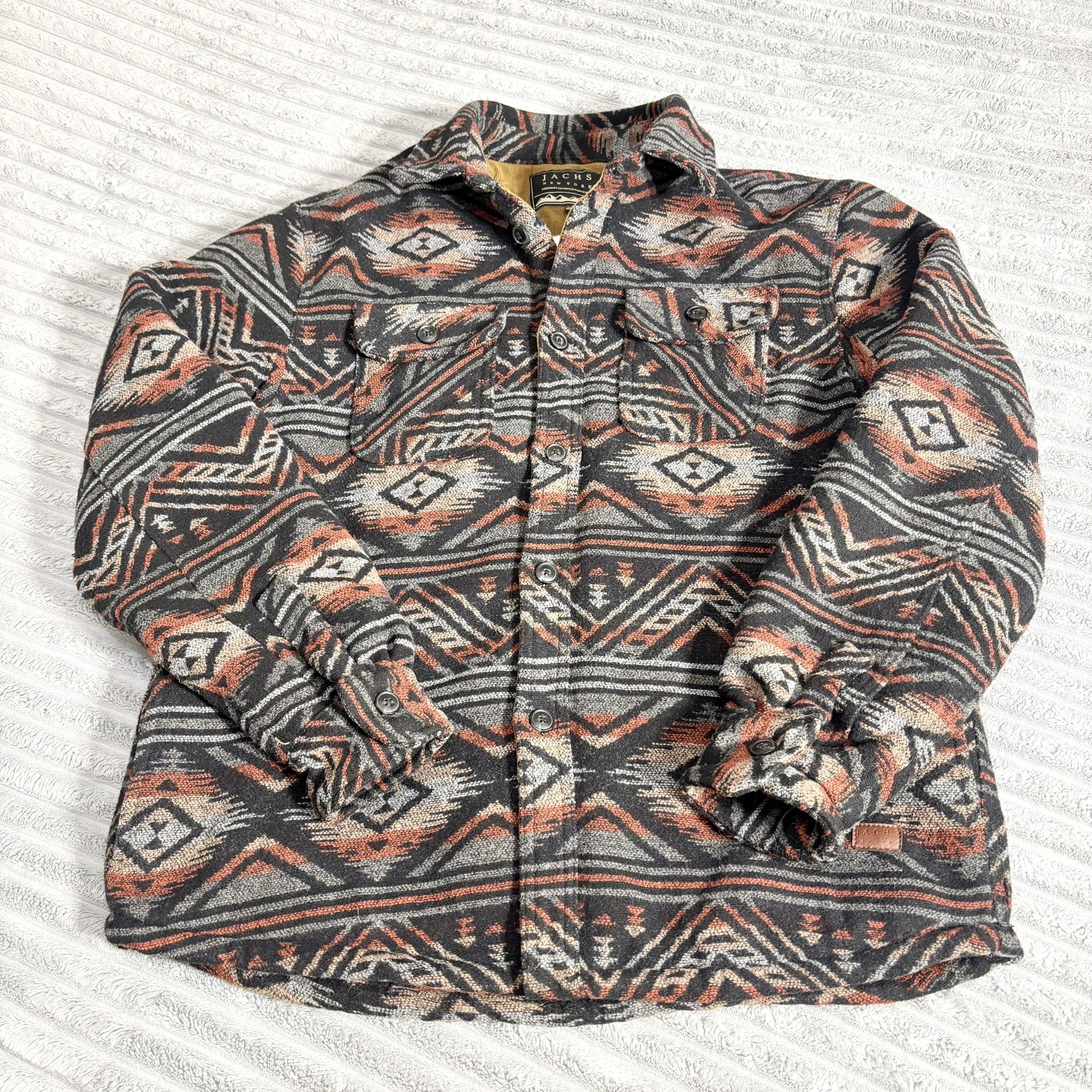 Jachs New York Sherpa Lined Southwest Knit Shacket Jacket Mens Size L Black/Brown
