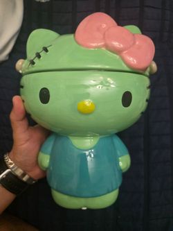 Hello Kitty Frankenstein Candy Dish Halloween Cookie Jar Glass Figurine NWT