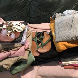 Clothes For Woman Size Large Shirts Tops Blouses Pants Long Sleeve Shirts Sweaters Leggings Hoodies Used Condition Clean 30 Pieces  Asking $30 Obo 