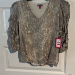Real Pretty V-Neck Gold Patent Blouse 