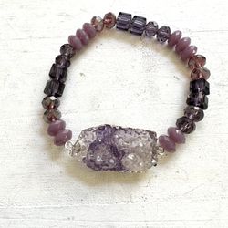Faux Amethyst Purple Beaded Stretchy Bracelet
