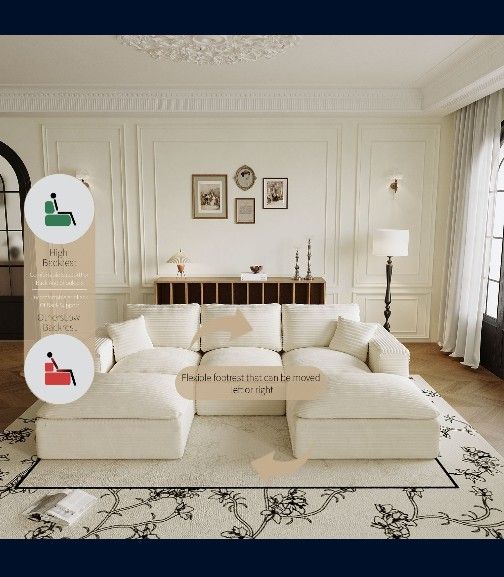 108 Cloud Sectional Couch with L-Shape Chaise, Left-right interchangeable,Modern Modular Sofa with Deep Seat, Upholstered Couches for Living Room Bedr