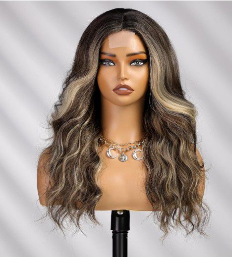 Brown Mixed Blonde Wavy Wig-Synthetic 