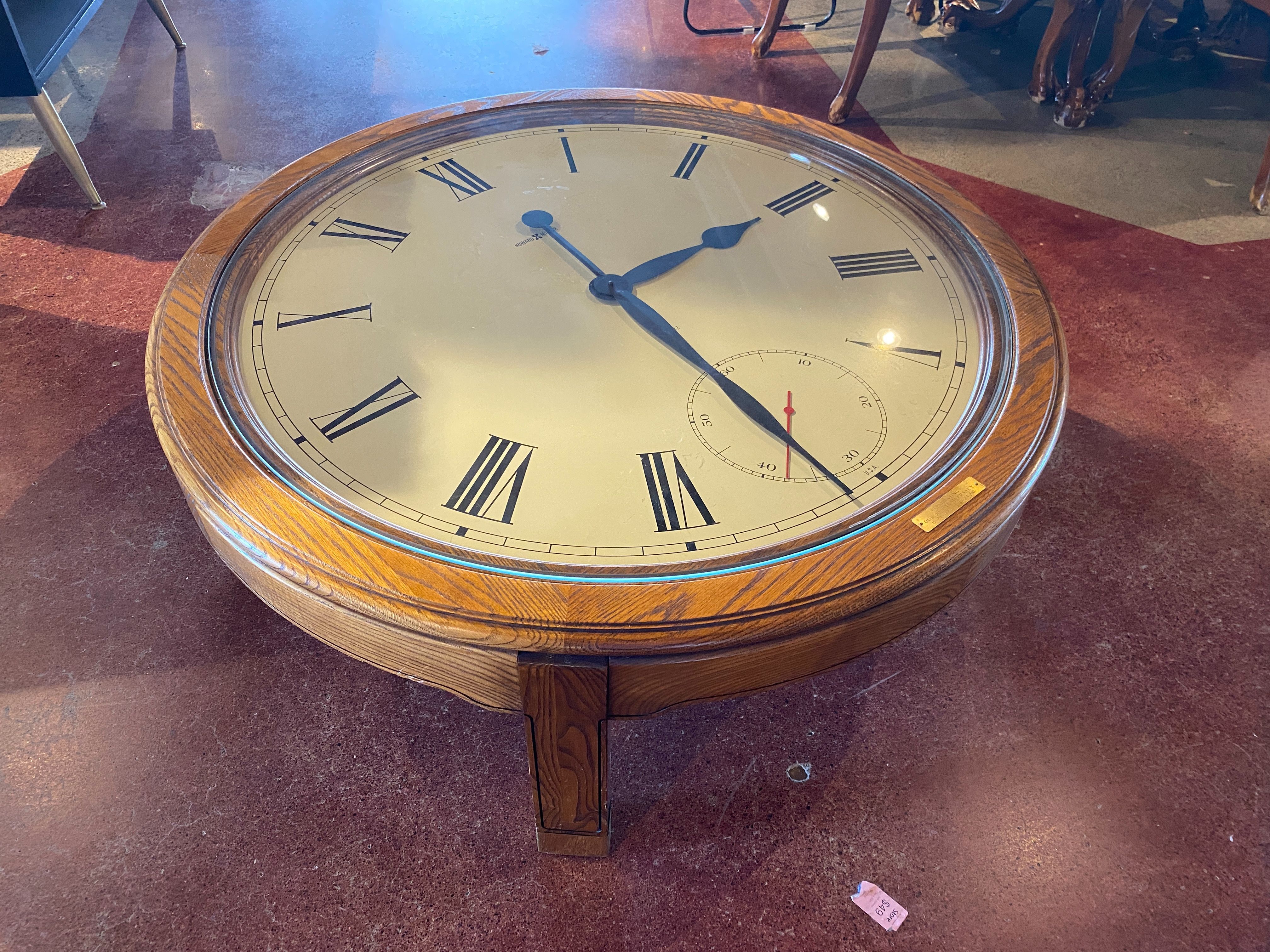 Clock Coffee Table with Wood Frame