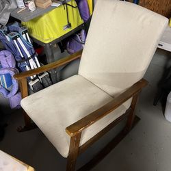Mid Modern Rocking Chair White And Wood