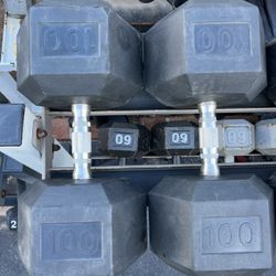 100lb Hex Rubber Dumbbell Set Weights