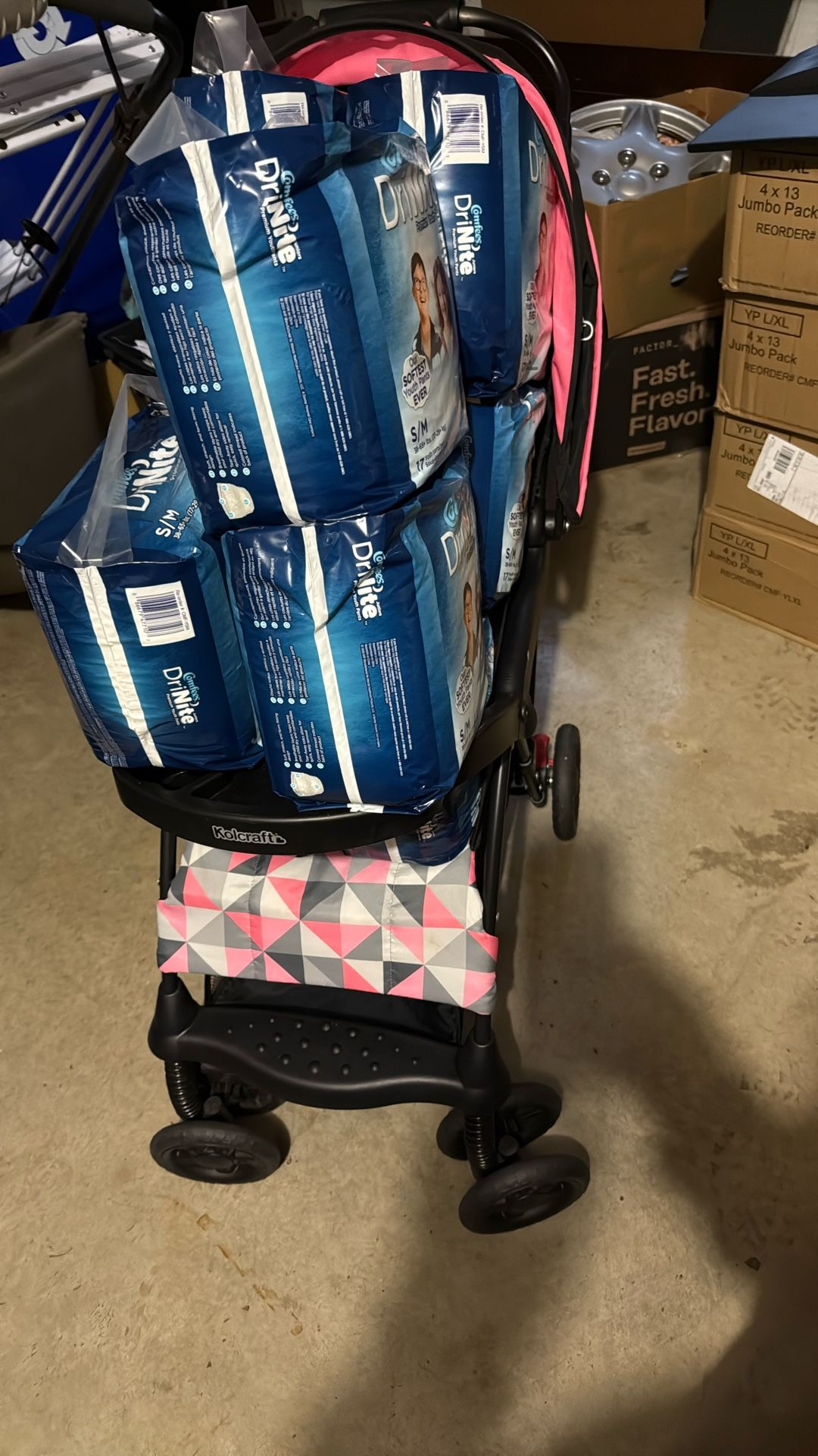 Pre-owned KOLcraft  cloud sport Baby Stroller For Sale. $25 Also got S/M pull ups for sale. 12 packs of 17 for $48.00 plus you get 3 packs free. 