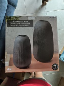Evergreen LED Black Porcelain Lantern Set of 2