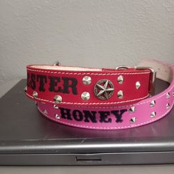 Dog Collar With Spike And Name  All Sizes Leather 100% S,M,L And  XL
