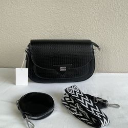 Black Crossbody Shoulder Bag with Coin Pouch