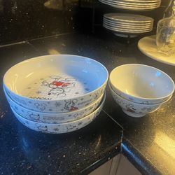 3 Plates And Two Mickey Mouse Bowls