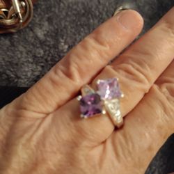 925 Silver Square cut  Dual Amethyst Ring Size 7