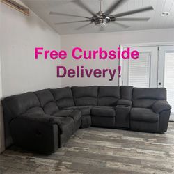 Free Curbside Delivery! Grey Sectional Couch With Recliners