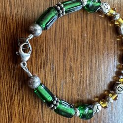 Sterling Silver Bracelet With Sterling Beads And Glass Reads Sandy 