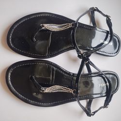 Express Size 8 Sandals Black Silver Jewel