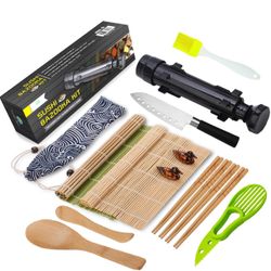 FUNGYAND Sushi Making Kit, All-in-One Bazooka Roller Set with Bamboo Mats, Avocado Slicer, Paddle, Knife, Chopstick & Holders, Cotton Bag - DIY Maki R