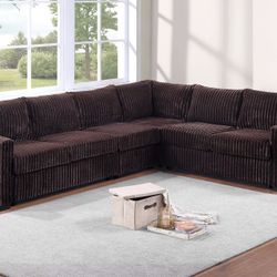 BROWN FUR LIKE CORDUROY SECTIONAL SOFA 