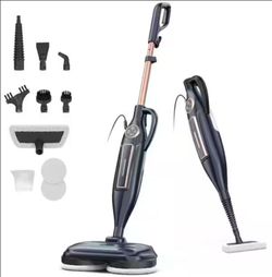 Corded Scrubbing Steam Mop for Hard Floor Laminate Marble in White with Rotating Pads and 3 Steam Modes