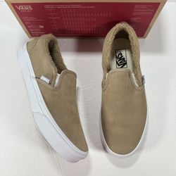 Vans Classic Slip On Cozy Brown Suede Sherpa Sneaker Women 10 Men 8.5