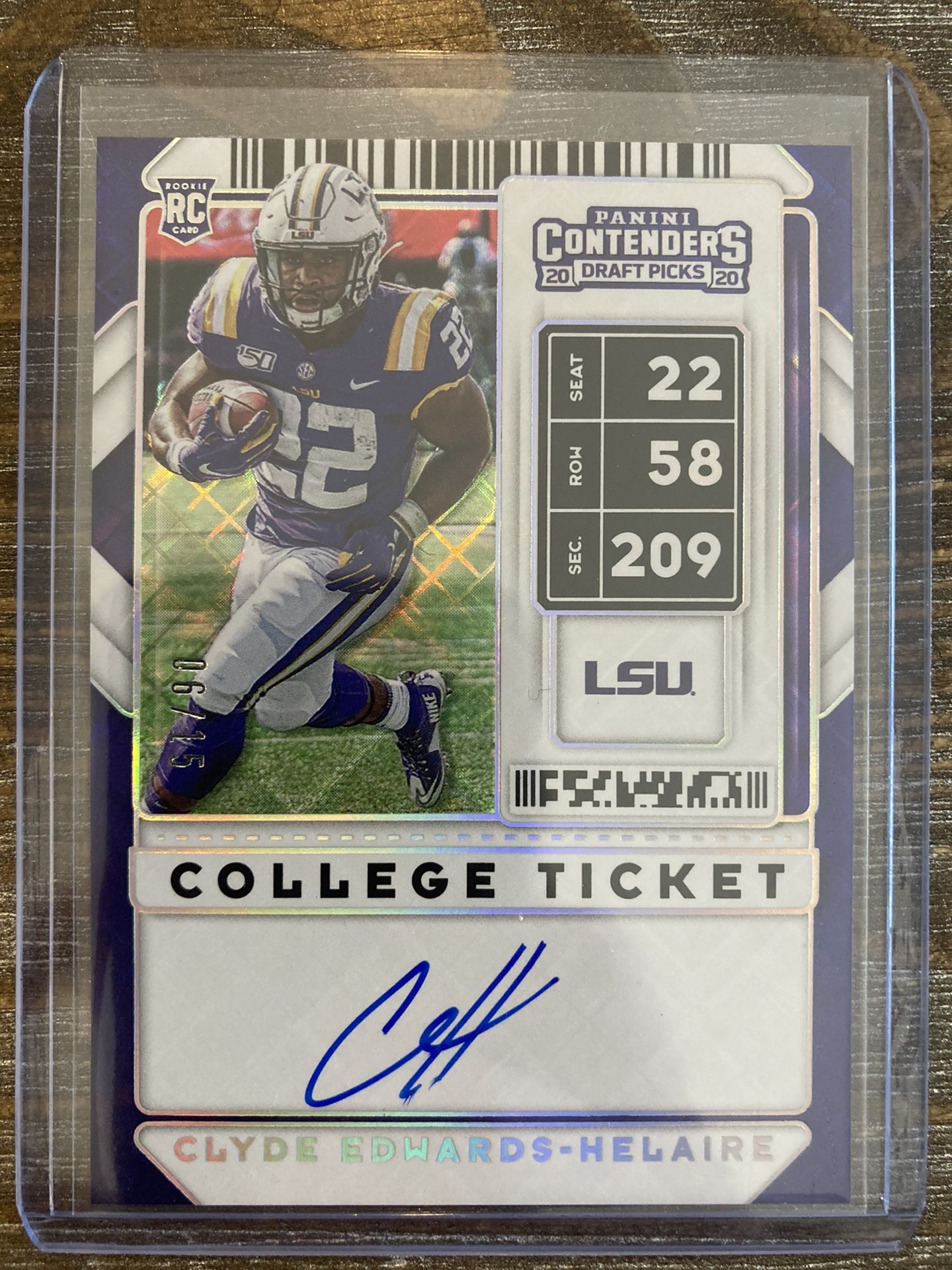2020 Clyde Edwards-Helaire RC AUTO 06/15 Panini Contenders College Ticket