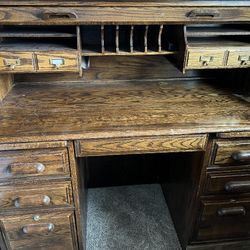 Antique Roll Top Desk With Chair And Cabinet 