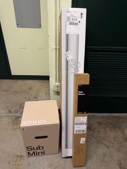 Sonos White Arc Soundbar, Sub Mini, and Wall Mount Bundle. New Factory Sealed! Save $$
