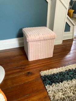 PINK FAUX RABBIT FUR FOLDABLE OTTOMAN AND STORAGE