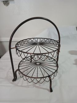2-Tier Bronze Wire Fruit Basket Stand
