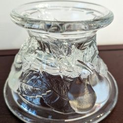 Teleflora 1985 Della Robbia Embossed Pears Clear Glass Candlestick Holder 