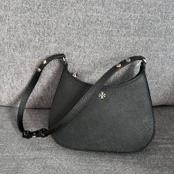 Tory Burch Emerson Saffiano Leather Shoulder Bag in Black