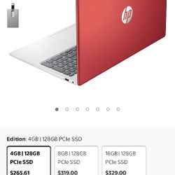 HP laptop Computer, 15.6 Inch, Red