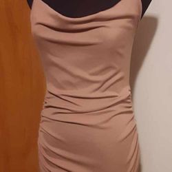 Tan Cowl Neck Midi Dress Size Medium