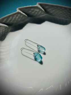 Japanese Sea Glass Paperclip Sterling Earrings 