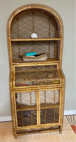 Wicker Rattan Arched Etagere Bookcase