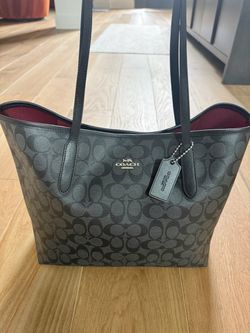 Coach Tote Bag Charcoal with Red interior