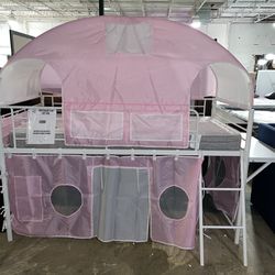 Twin Pink Tent Loft Bed. Mattress Sold Separately 