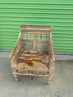 Maharaja Sandblasted  Wood Hand-Carved Arm Chair
