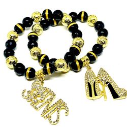 New Orleans Saints Beaded Charm Bracelet 