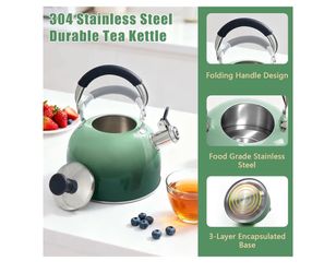 Tea Kettle Stovetop,Stainless Steel Whistling Tea Kettle For Stove Top, 2.5 Qt Tea Pot With Folding Handle, Food Grade Water Teapot Water Kettle For S